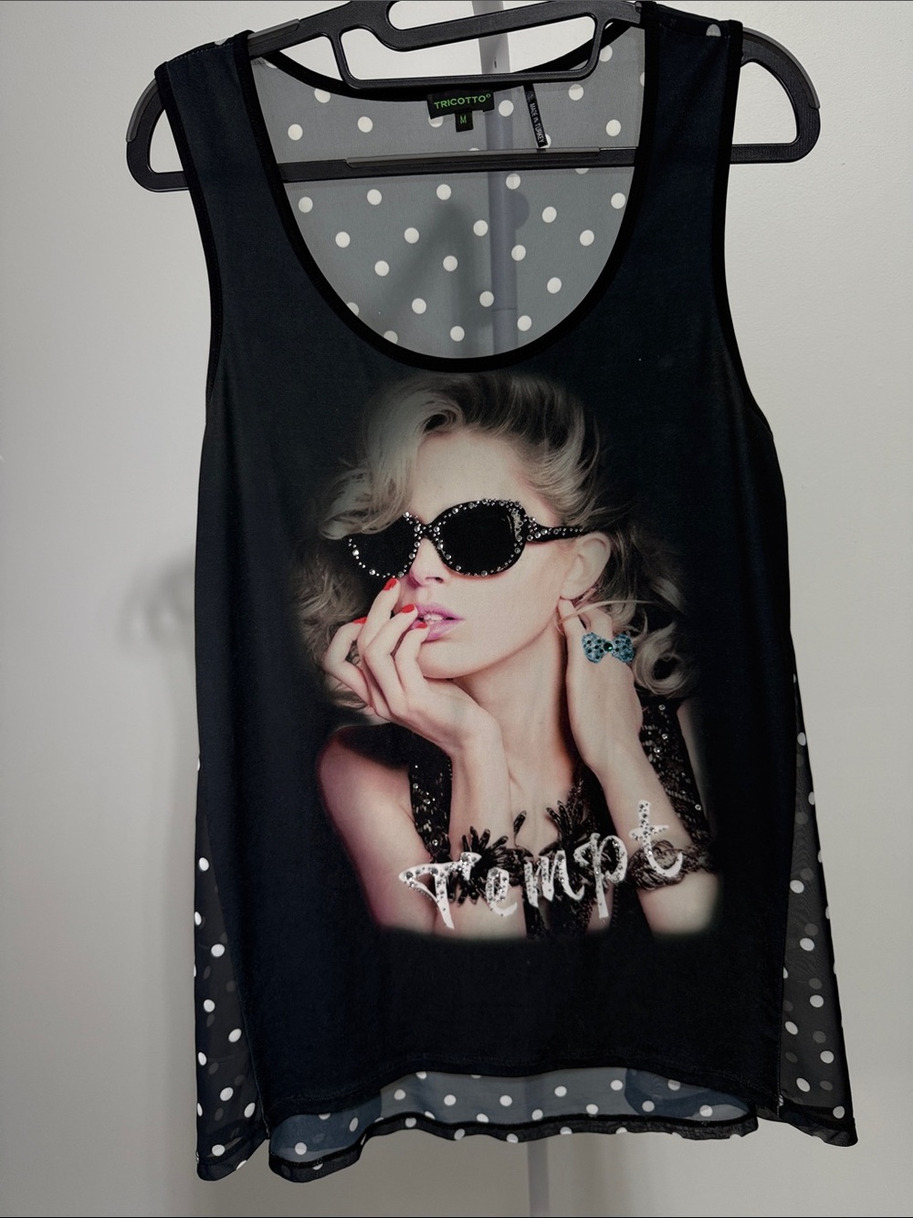 Tricotto Black Graphic Photo-Print Polka Dot Back Tank PTP 20